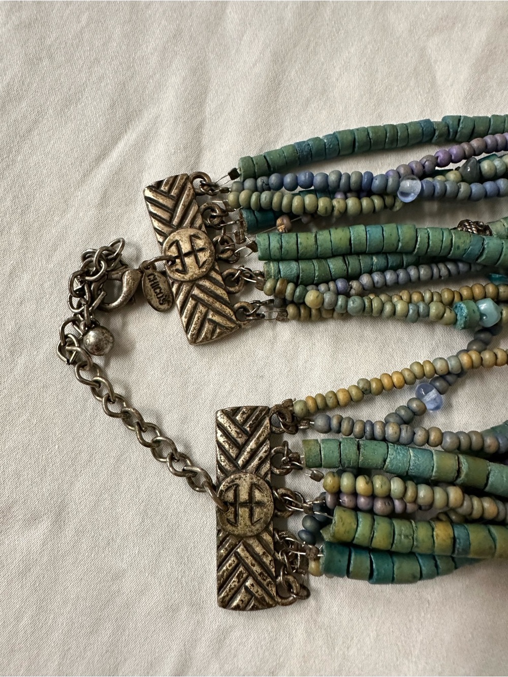 Multi-Strand Blue, Green and Turquoise Colored Beaded Women's Necklace - Picture 3 of 6